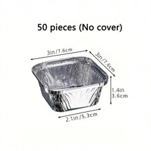 50pcs 3-Inch Aluminum Foil Square Mini Pie Tart Pan/Disposable Baking Tartlet Molds With Plastic Lids, Suitable For Baking Tarts, Quiche, And Other Kitchen Accessories, Baking Supplies