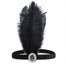 1pc 1920s Style Rhinestone Feather Headband, Vintage Accessories For Women, Single Party Costume Masquerade Ball Headpiece - Green - View 8