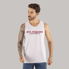 Los Angeles Calif Tank Top Cotton Printed Comfortable Workout T-Shirt - 白色 - 查看 1