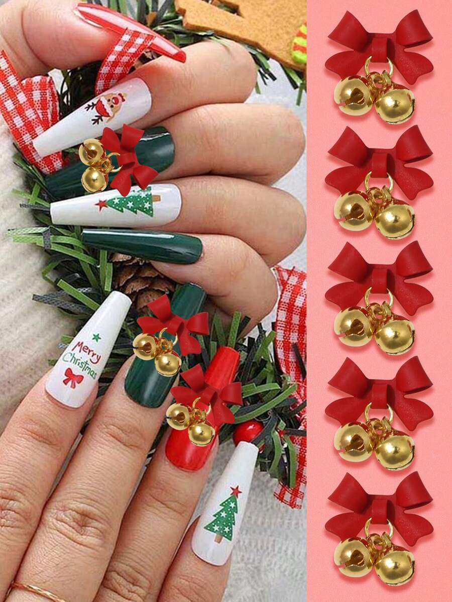 10pcs Christmas Bell Nail Charms, Mixed Color Metal Nail Art