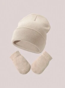 1 套帽子和手套保暖新生儿医院帽、无檐小便帽、冬季针织帽，适合男婴和女婴，柔软套头帽适合户外活动和日常通勤 - 套裝 - 查看 19
