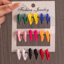 9pairs New European & American Style Exaggerated C-Shape Electroplated Colored Resin Earrings Set - CCB - View 12