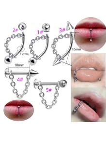 1-5pcs Stainless Steel 16G Tragus Helix Rook Piercing Jewelry With Chain, Cartilage Earrings For Women, Belly Button Ring Vertical Labret Lip Piercing Jewelry Eyebrow Piercings