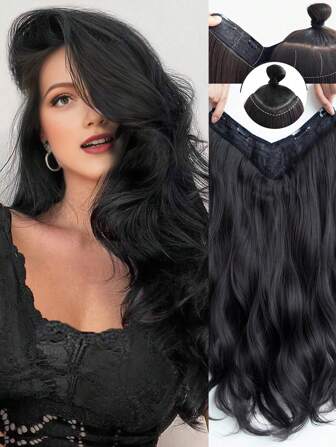 16-28inch Clip In Hair Extensions Long Straight Wavy V-Shaped Hair Extension One Piece Black Brown Hair Extensions With 4Clips For Women
