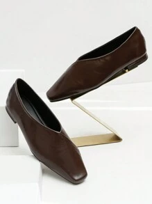 1 Pair Fashion Ladies Slip-On Loafers, Coffee Color, Casual British Style Versatile Flat Shoes