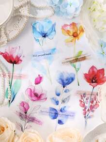 12 Sheets/Pack, Fashion Floral Pattern Stickers, Simple Design PET Waterproof Transparent Stickers, Suitable For DIY Diary Decoration Scrapbook Decoration - Beautiful Stickers That Can Be Used As Bookmarks, Handbook Gifts For Friends