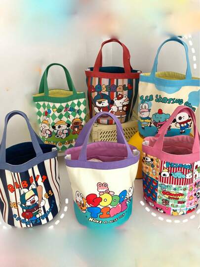 1 件高品质卡通印花帆布大容量手提包、单肩包