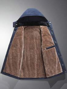 Men Thick Fleece Removable Hood Warm Winter Jacket - Blue - View 4