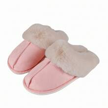新款男女加厚毛绒家居拖鞋保暖时尚舒适防滑室内包头拖鞋 - 粉色 - 查看 4