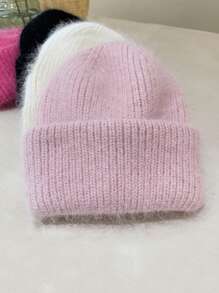 1 Piece Of Autumn And Winter New Candy Color Vertical Stripe Rabbit Fur Solid Color Knitted Hat For Couples, Winter Warm Pullover Woolen Hat For Both Men And Women - A - View 5