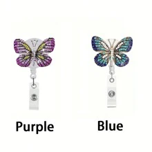 1 cái/2 cái Cuộn giữ huy hiệu hình bướm đính đá - Có thể thu vào, Kẹp cá sấu xoay, Thiết kế lấp lánh, Bền, Dễ sử dụng, Hoàn hảo cho giáo viên, tình nguyện viên, nhân viên, y tá - Nhiều màu - Xem 7