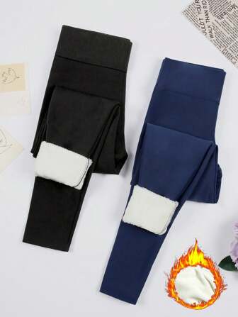 2Pcs/Set Autumn/Winter Thermal Lined Leggings, Casual High Waist Thermal Leggings, Outdoor Sports Winter Leggings Tights