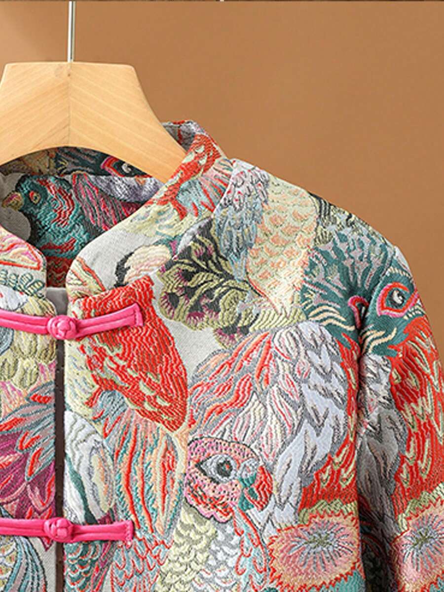 New Chinese Style Stand Collar Tang Suit Top For Women, Long Sleeve Button-Up Classic Qipao Jacket, Ultra-Short Cotton Jacket For Daily Wear - Multicolor - View 1