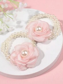 Two-Pack Of Pink Rose Pearl-Embellished Hair Ties - Perfect For Everyday Vacations And Photoshoots. - Multicolor - View 8