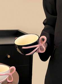 1 件 Ins 风格粉色蝴蝶结陶瓷杯，可爱少女手绘 3D 蝴蝶结陶瓷杯，高品质创意咖啡杯，时尚甜蜜下午茶杯，家用早餐牛奶杯，派对用品，送给女孩的开学礼物