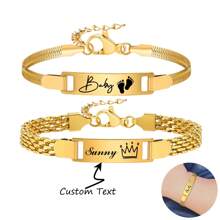1pc Personalized Bracelet For Boy Girl, Couple Combination Bracelet, Stainless Steel Engraved Name Date Son Daughter Mom Baptism Gift Funny Secret Santa Gifts Back, Son, Daughter - Multicolor - View 1