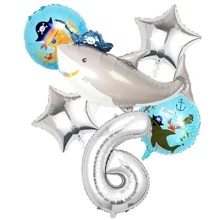 6 sztuk Cartoon Pirate Shark & 1-9 Zestaw balonów foliowych, dekoracja urodzinowa w stylu marynistycznym - Wielokolorowe - Zobacz 18