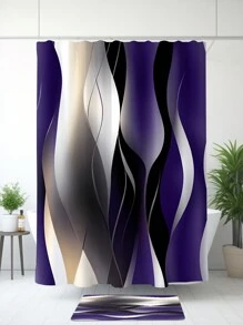 1 cái/4 cái Rèm tắm in sọc tím đẹp, Rèm tắm họa tiết với nền nhiều màu, Đồ trang trí phòng tắm hiện đại theo yêu cầu, Bộ rèm tắm vải chống thấm nước (Kèm 12 móc), Thảm tắm chống trượt, Đệm bồn cầu hình chữ U, Vỏ bọc bồn cầu, Đồ trang trí phòng tắm - Nhiều màu - Xem 3