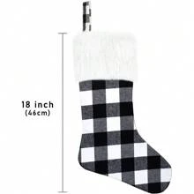 Christmas Stockings- 4 Packs 18" Buffalo Plaid Christmas Stockings With Plush Fluffy Cuff, Classic Large Christmas Stockings Decorations For Family Christmas Holiday Party (Black And White) - Black and White - 4 Pack - View 3