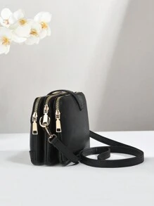 PLNAEE Black Wallet Essential For Autumn/Winter, Patchwork New Design Multi-Layer Pebble Grain Minimalist Soft Leather Fashion Multi-Function Shoulder Crossbody Square Bag, Middle-Aged Multi-Layer Mom Bag Handbag Shoulder Bag - Black - View 5