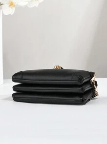 PLNAEE Black Wallet Essential For Autumn/Winter, Patchwork New Design Multi-Layer Pebble Grain Minimalist Soft Leather Fashion Multi-Function Shoulder Crossbody Square Bag, Middle-Aged Multi-Layer Mom Bag Handbag Shoulder Bag - Black - View 7