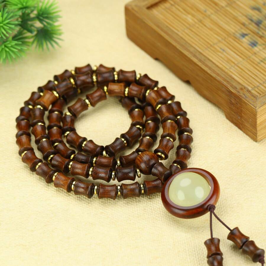 1 件手工制作的木制鸡翅珠手链，佛教念珠手腕念珠，父亲节礼物 - 項鍊 - 查看 1