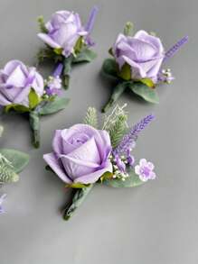 1 pieza/6 piezas Boutonnière del novio Corsage para hombres Flores de boda Decoraciones de fiesta Accesorios del Día de San Valentín - cuerpo - Ver 8