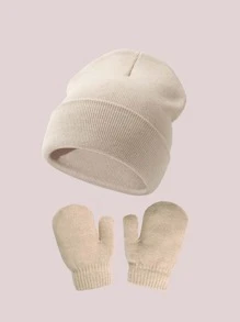 1 套帽子和手套保暖新生儿医院帽、无檐小便帽、冬季针织帽，适合男婴和女婴，柔软套头帽适合户外活动和日常通勤 - 套裝 - 查看 14