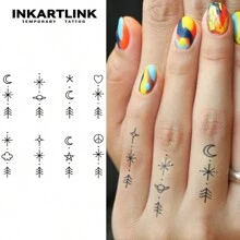 INKARTLINK 革命性技术纹身、半永久纹身、微图案、可爱图案、星星、太阳、月亮、心形、逼真纹身、心形纹身、临时纹身、假纹身、防水、真实纹身外观、小众设计纹身、果汁纹身、植物纹身 - 黑色 - 查看 1