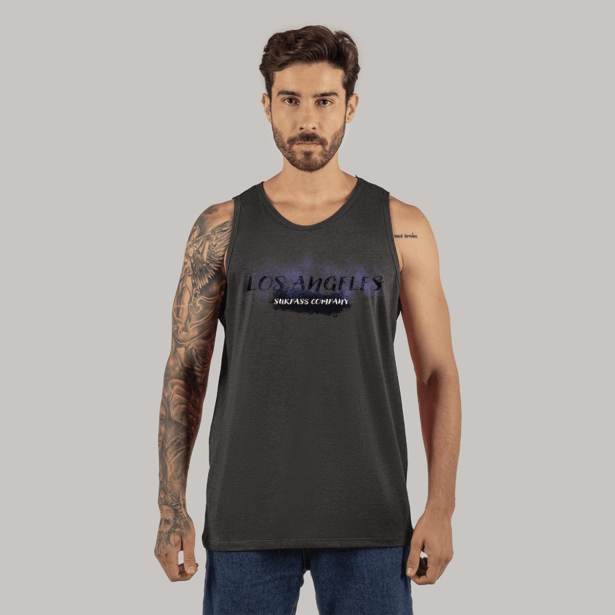 Miami Surpass Printed Cotton Tank Top Excellent For Gym Training - Màu xám đen - Xem 1
