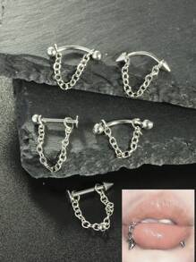 1-5pcs Stainless Steel 16G Tragus Helix Rook Piercing Jewelry With Chain, Cartilage Earrings For Women, Belly Button Ring Vertical Labret Lip Piercing Jewelry Eyebrow Piercings