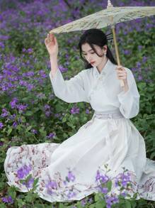 Spring Elegant Chinese Style Apricot Landscape Printed Chinese Dress Horse-Face Skirt For Chinese Wedding, Chinese New Year, Daily, Street, Commuting, Home And Other Occasions To Wear Hanfu Bottoms - Apricot - View 8