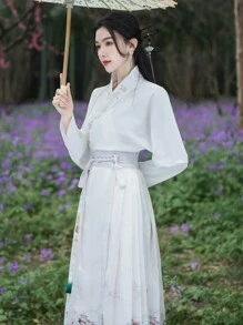 Spring Elegant Chinese Style Apricot Landscape Printed Chinese Dress Horse-Face Skirt For Chinese Wedding, Chinese New Year, Daily, Street, Commuting, Home And Other Occasions To Wear Hanfu Bottoms - Apricot - View 6