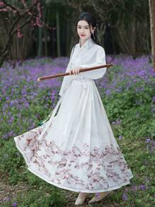 Spring Elegant Chinese Style Apricot Landscape Printed Chinese Dress Horse-Face Skirt For Chinese Wedding, Chinese New Year, Daily, Street, Commuting, Home And Other Occasions To Wear Hanfu Bottoms - Apricot - View 5