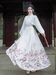 Spring Elegant Chinese Style Apricot Landscape Printed Chinese Dress Horse-Face Skirt For Chinese Wedding, Chinese New Year, Daily, Street, Commuting, Home And Other Occasions To Wear Hanfu Bottoms - Apricot - View 4