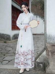 Spring Elegant Chinese Style Apricot Landscape Printed Chinese Dress Horse-Face Skirt For Chinese Wedding, Chinese New Year, Daily, Street, Commuting, Home And Other Occasions To Wear Hanfu Bottoms - Apricot - View 7