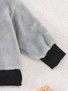 Bộ đồ nỉ lót nhiệt dày dặn cho bé trai, áo dài tay cổ tròn màu tương phản và quần dài, ấm áp cho mùa thu/đông - trắng - Xem 5