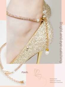 1 Pair High Heel Non-Slip Shoelaces, Rhinestone Elastic Band Anti-Slip Chain, Adjustable Shoelaces, Ankle Fixing Elastic Shoe Laces Accessories - Multicolor - View 6