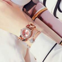 时尚休闲女士礼品手表锌合金手链腕表珠宝石英表日本机芯 - 銀色 - 查看 8