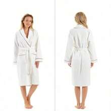 ENGLISH HOME 100% Turkish Terry Cloth Bathrobe With Piping, Christmas Gifts, Absorbent Shawl Collar Unisex Terry Cloth Robe, Bathrobe For Women Men For Shower Spa Hotel Summer Wedding Home Bathroom Decor Back To School - Red and White - View 7