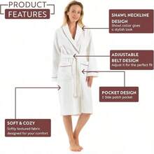 ENGLISH HOME 100% Turkish Terry Cloth Bathrobe With Piping, Christmas Gifts, Absorbent Shawl Collar Unisex Terry Cloth Robe, Bathrobe For Women Men For Shower Spa Hotel Summer Wedding Home Bathroom Decor Back To School - Red and White - View 3