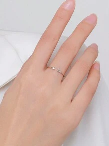 1 件 S925 纯银小巧精致女士方形水钻开口戒指，全新简约精致风格礼物 - 鑽石 - 查看 7