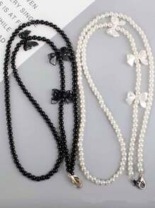 仿珍珠串珠蝴蝶结斜挎包链、手机挂绳饰物、蜜蜂喇叭装饰链、包包链，长度如图片所示 - 彩色 - 查看 2