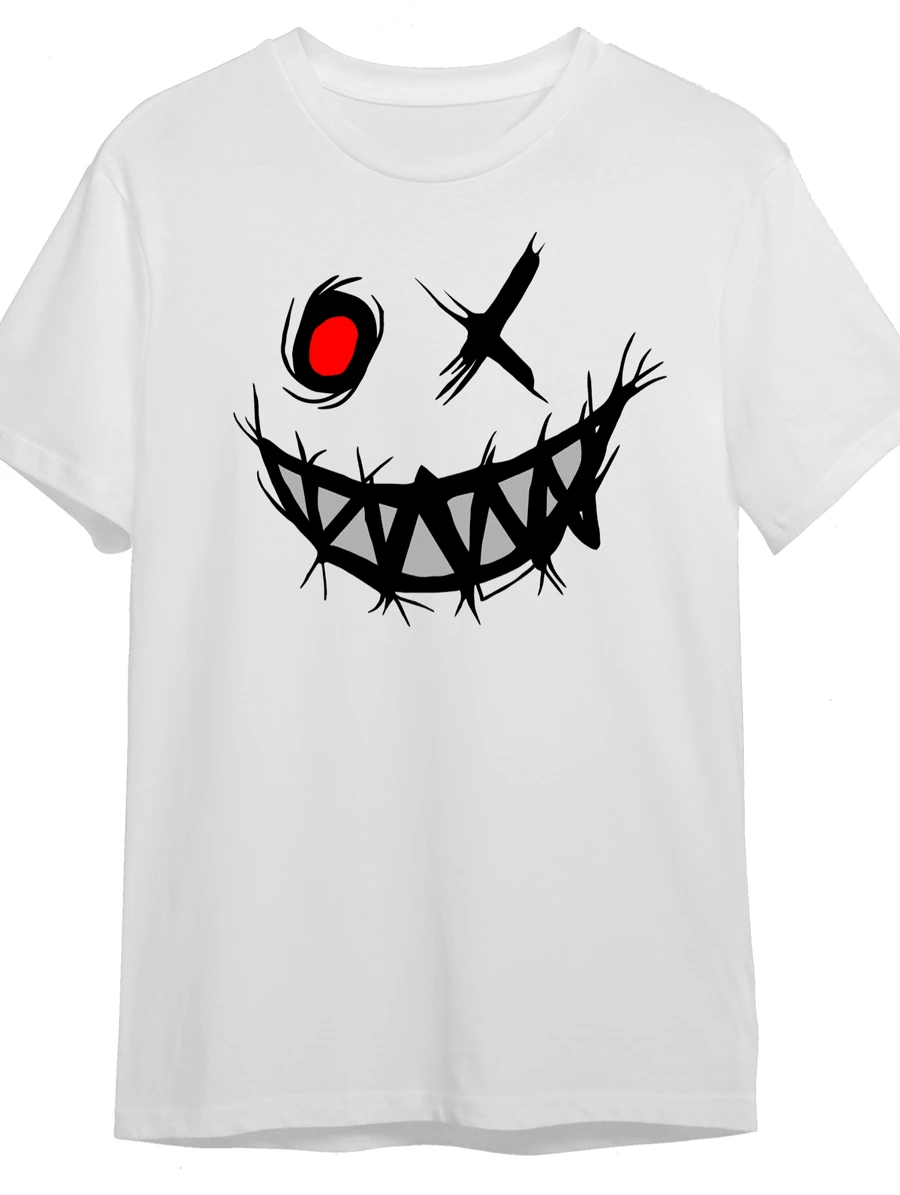 Basic Smile Happy T-Shirt (FRONT) Men's Women's Cotton Shirt Reinforced Stitching Unisex StreetWear New Release - 白色 - 查看 1