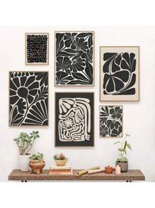 1pc Mid Century Neutral Beige Black Abstract Plant Botanical Flower Poster In Canvas Tranh Tường Hình Ảnh Cho Phòng Trang Trí Nội Thất Không Có Khung - Nhiều màu - Xem 1