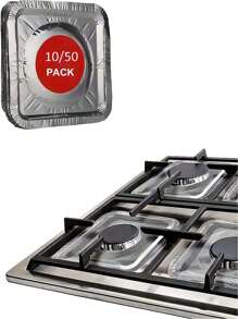 10/50 miếng phủ bếp gas bằng nhôm - Tấm lót bếp gas vuông bằng giấy bạc dày hơn - Tấm bảo vệ bếp gas dùng một lần, (Đường kính ngoài: 9 X 9 inch) - Nhiều màu - Xem 9