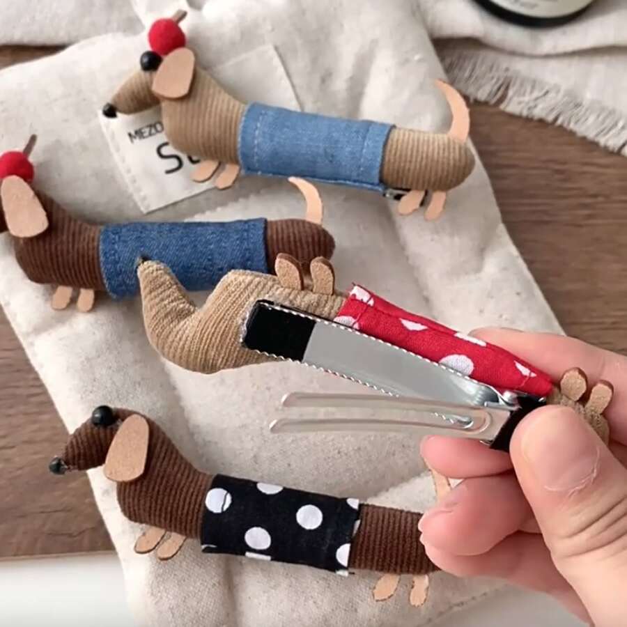 Korean Fabric Dark Sausage Dog Hair Loop, Grabbing Clip, Sweet Double