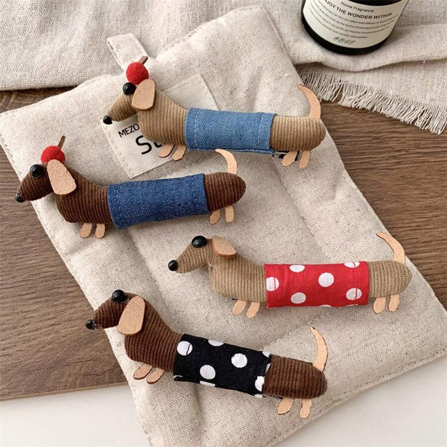 Korean Fabric Dark Sausage Dog Hair Loop, Grabbing Clip, Sweet Double
