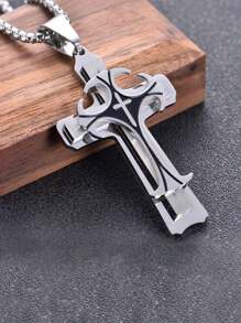 Dây chuyền mặt thánh giá hai lớp thời trang, trang sức hip hop bằng thép titan dành cho nam, phụ kiện thời trang cho Giáng sinh, năm mới, quà tặng ngày lễ tình nhân - Nhiều màu - Xem 3