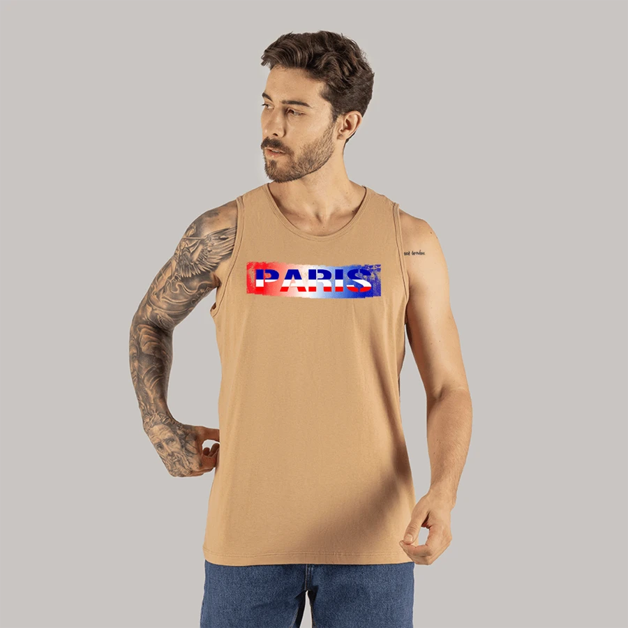 30.1 Cotton Tank Top Printed For Comfortable Training Paris Band - 米色 - 查看 1